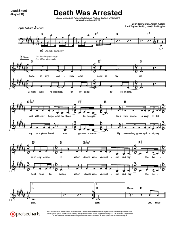 Death Was Arrested Lead Sheet (Melody) (North Point Worship / Seth Condrey)