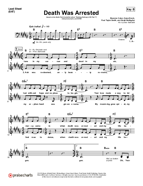 Death Was Arrested Lead Sheet (SAT) (North Point Worship / Seth Condrey)