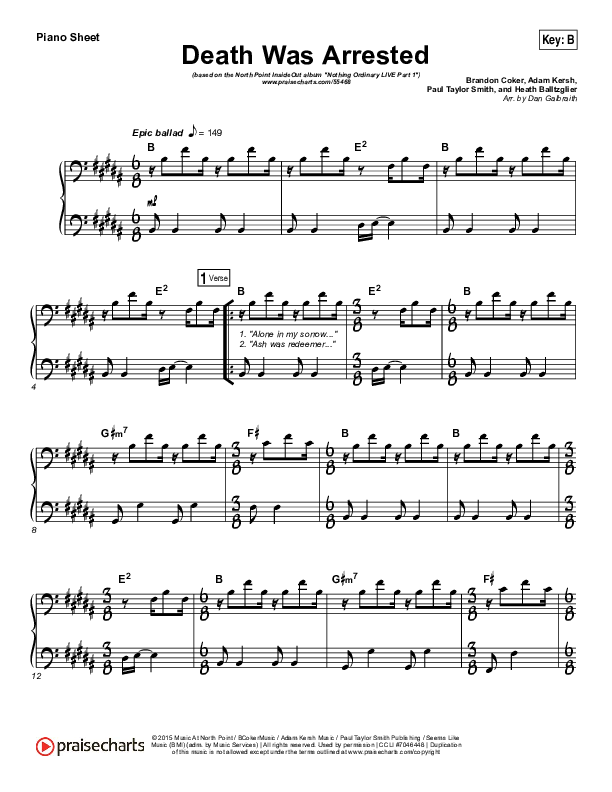 Death Was Arrested Piano Sheet (North Point Worship / Seth Condrey)