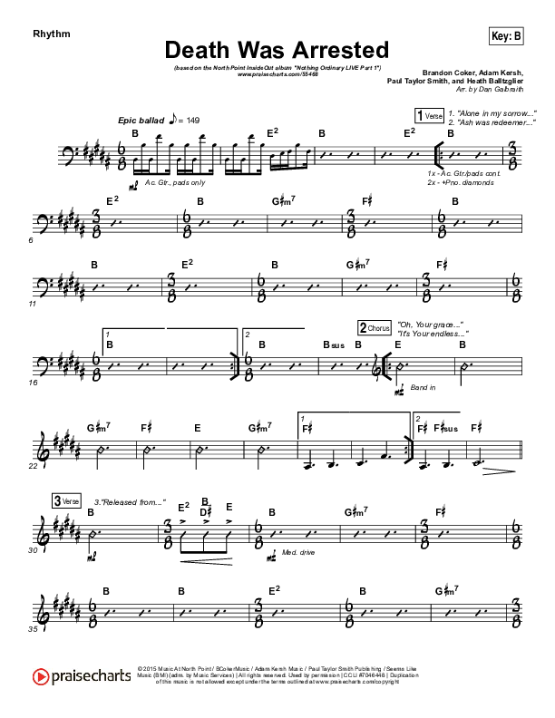 Death Was Arrested Rhythm Chart (North Point Worship / Seth Condrey)