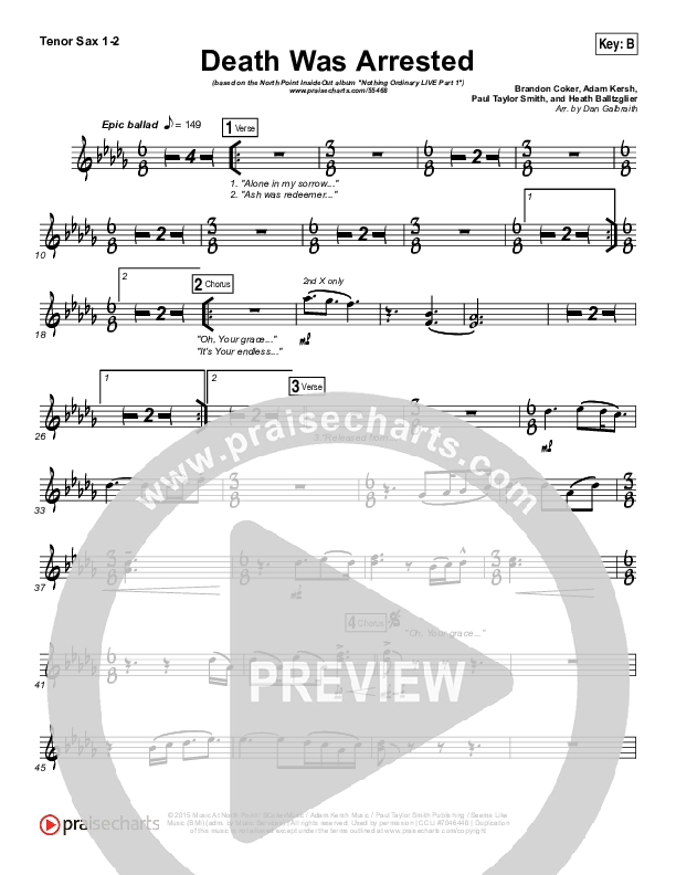 Death Was Arrested Tenor Sax 1/2 (North Point Worship / Seth Condrey)