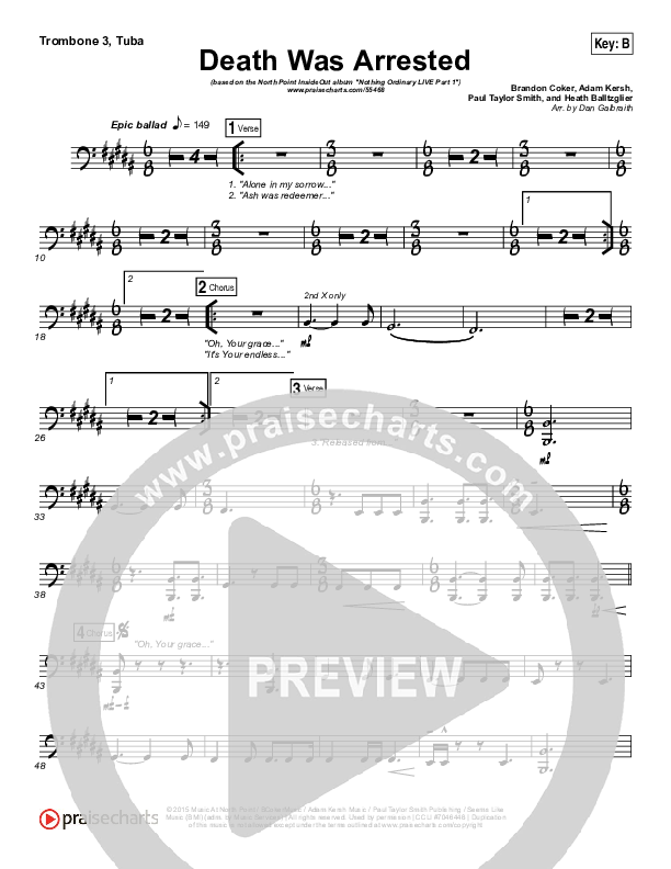 Death Was Arrested Trombone 3/Tuba (North Point Worship / Seth Condrey)