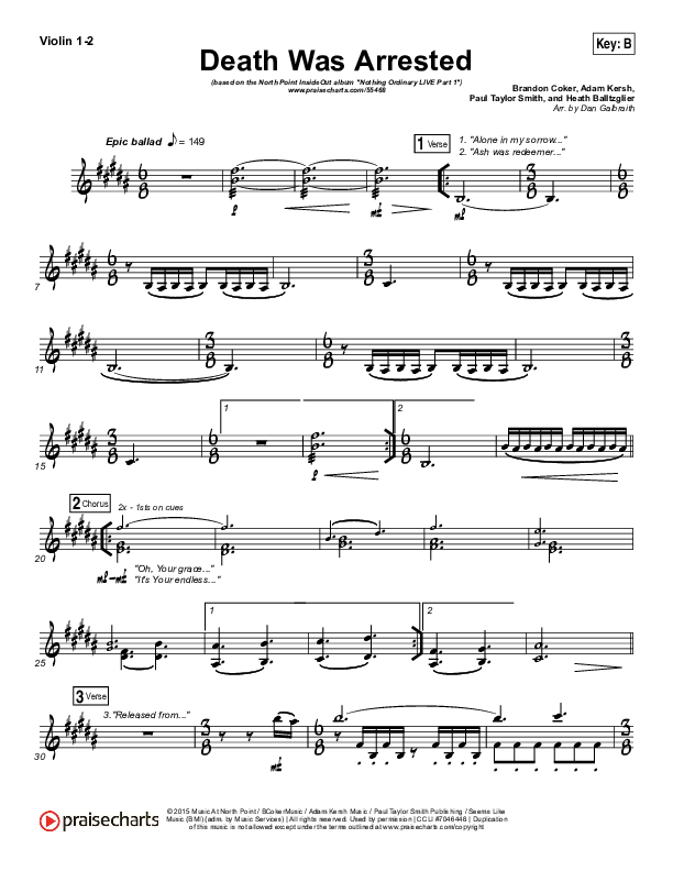 Death Was Arrested Violin 1/2 (North Point Worship / Seth Condrey)