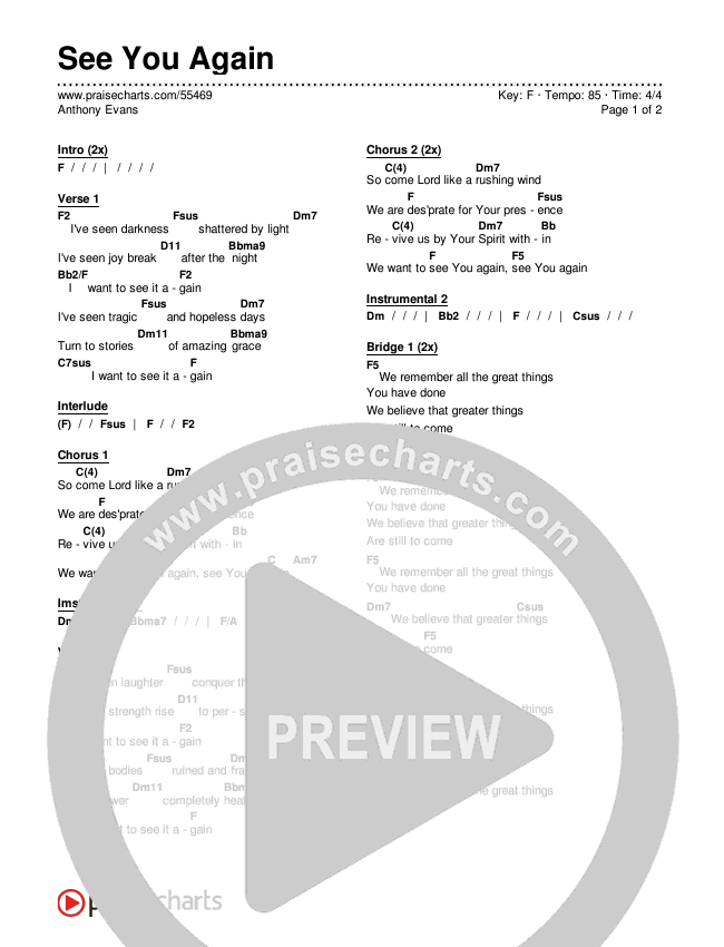 See You Again Chords & Lyrics (Anthony Evans)