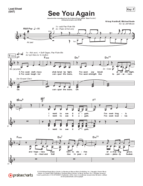 See You Again Sheet Music PDF (Anthony Evans) PraiseCharts