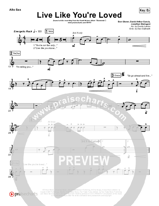 Live Like You're Loved Alto Sax (Hawk Nelson)