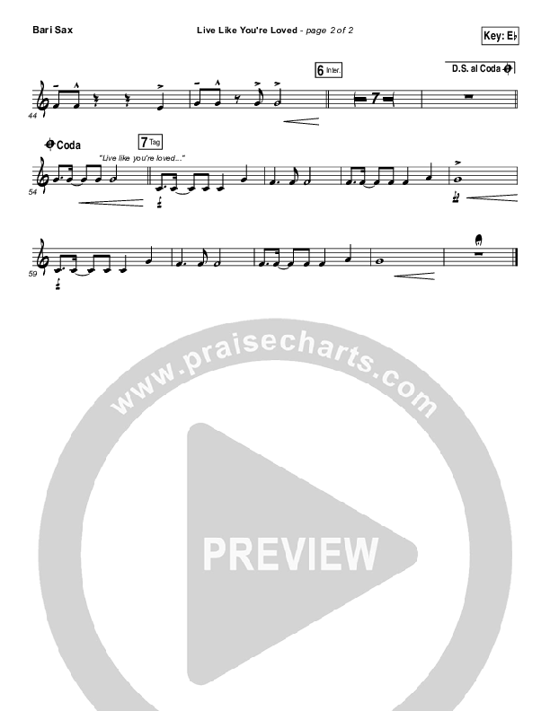 Live Like You're Loved Bari Sax (Hawk Nelson)