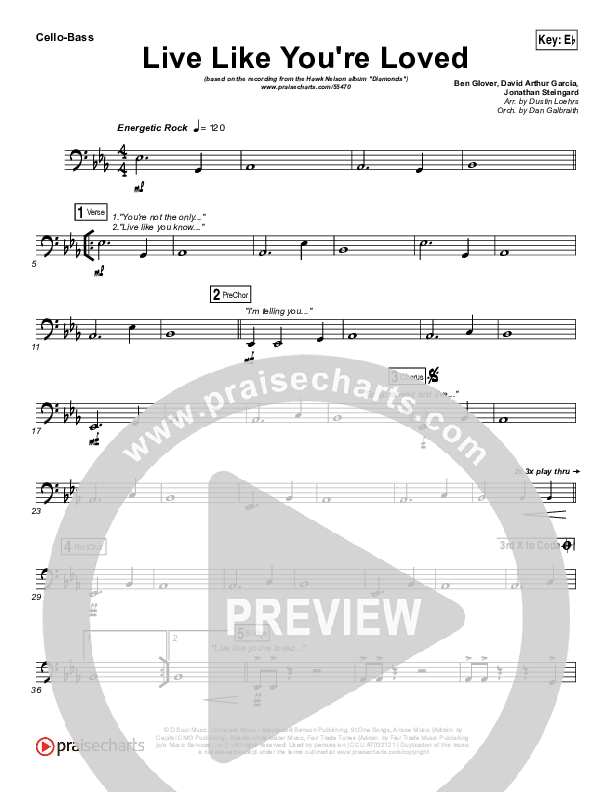 Live Like You're Loved Cello/Bass (Hawk Nelson)