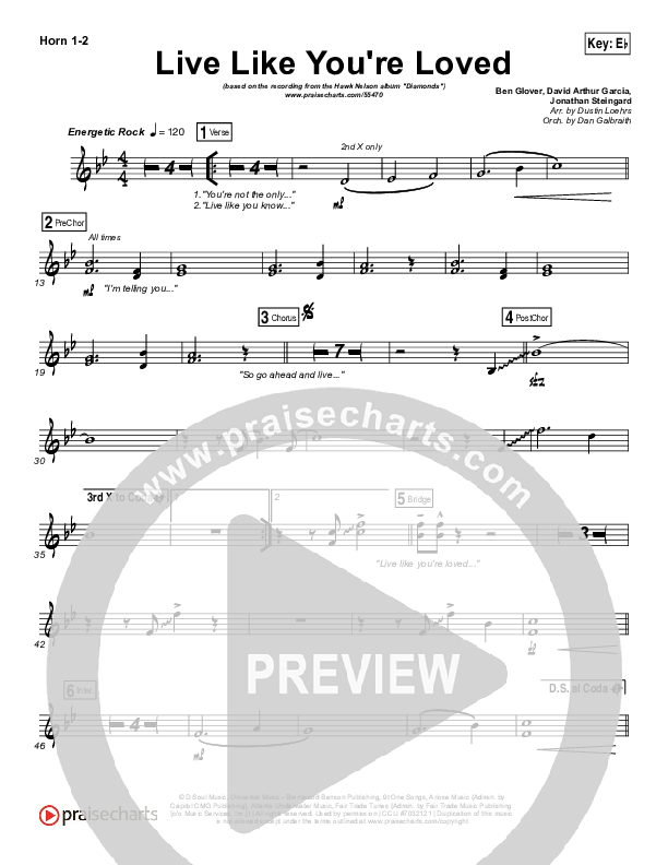 Live Like You're Loved French Horn 1/2 (Hawk Nelson)