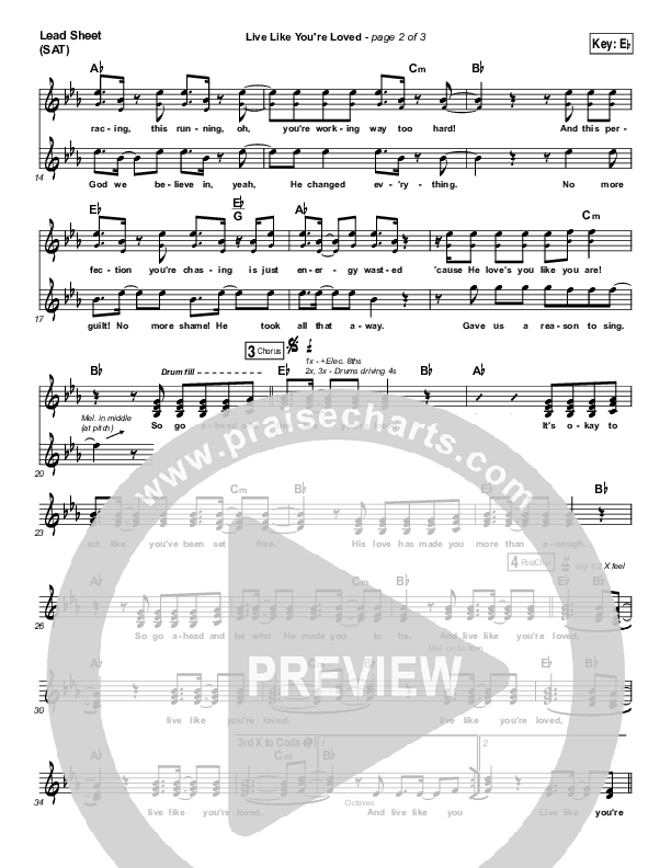 Live Like You're Loved Lead Sheet (SAT) (Hawk Nelson)