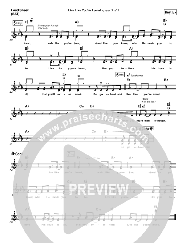 Live Like You're Loved Lead Sheet (SAT) (Hawk Nelson)