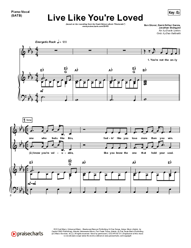 Live Like You're Loved Piano/Vocal (SATB) (Hawk Nelson)