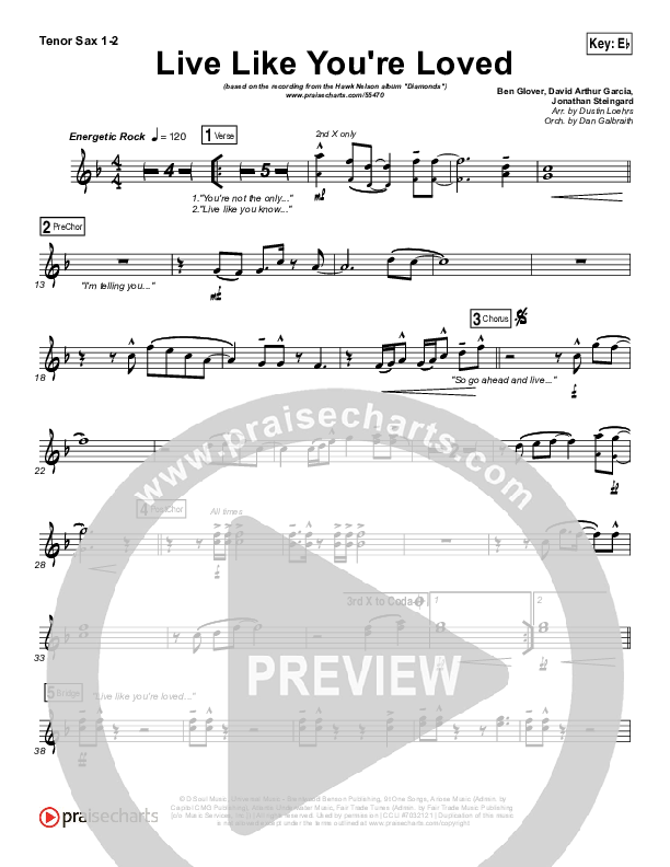 Live Like You're Loved Tenor Sax 1/2 (Hawk Nelson)