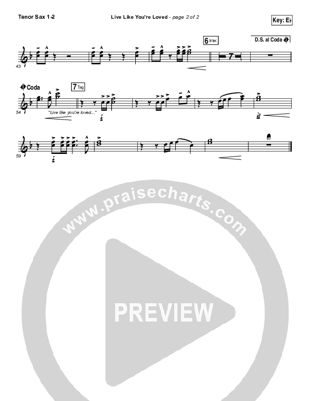 Live Like You're Loved Tenor Sax 1/2 (Hawk Nelson)