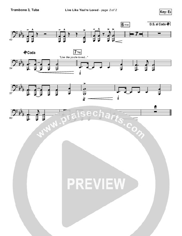 Live Like You're Loved Trombone 3/Tuba (Hawk Nelson)