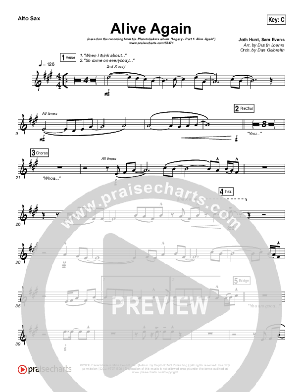 Alive Again Alto Sax (Planetshakers)