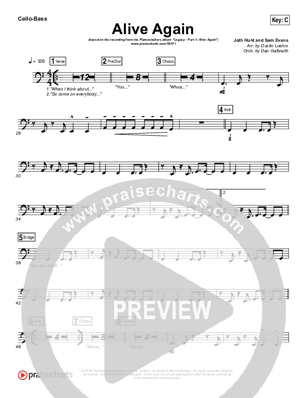 Alive Again Cello/Bass (Planetshakers)