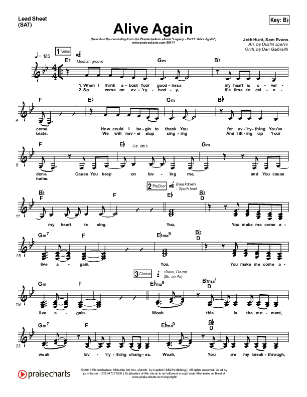 Alive Again Lead Sheet (SAT) (Planetshakers)