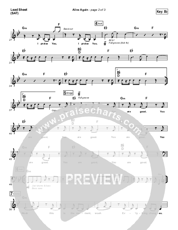 Alive Again Lead Sheet (SAT) (Planetshakers)