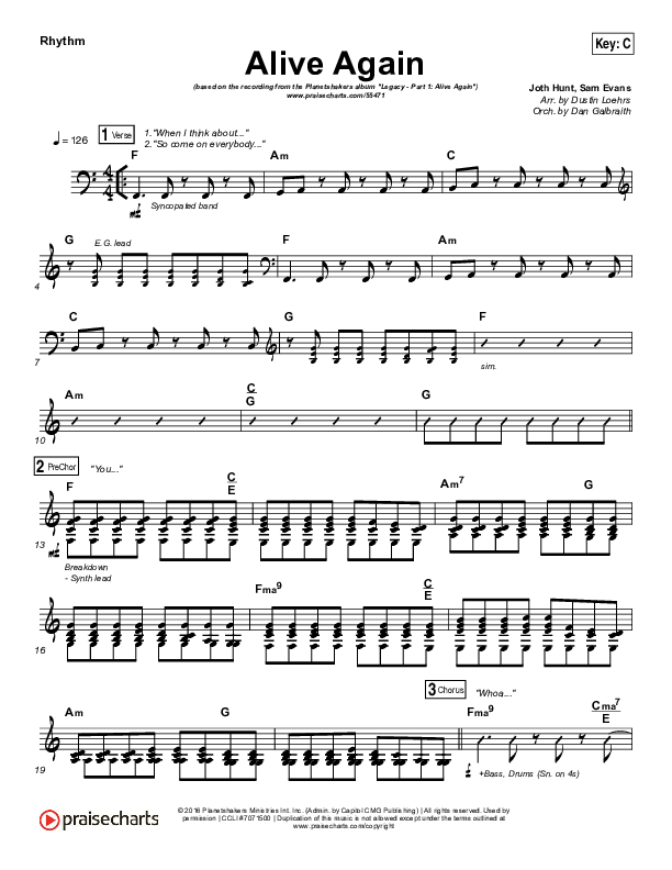 Alive Again Rhythm Chart (Planetshakers)