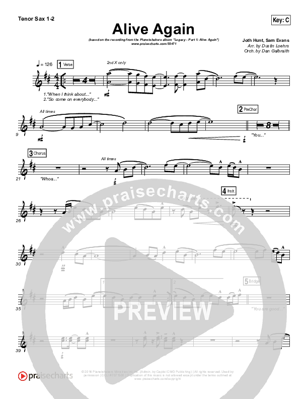 Alive Again Tenor Sax 1/2 (Planetshakers)