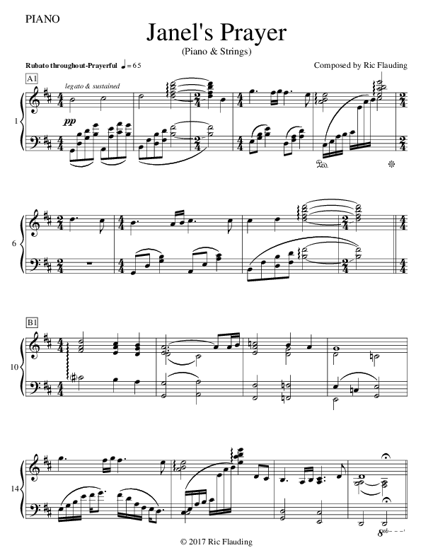 Janel's Prayer (Instrumental) Piano Sheet (Ric Flauding)