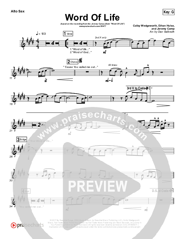 Word Of Life Alto Sax (Jeremy Camp)
