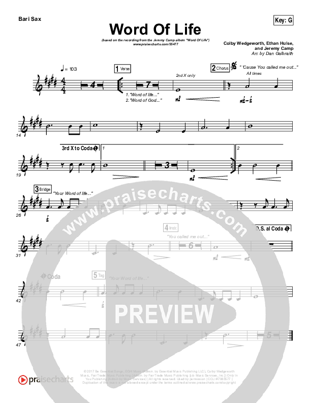 Word Of Life Bari Sax (Jeremy Camp)