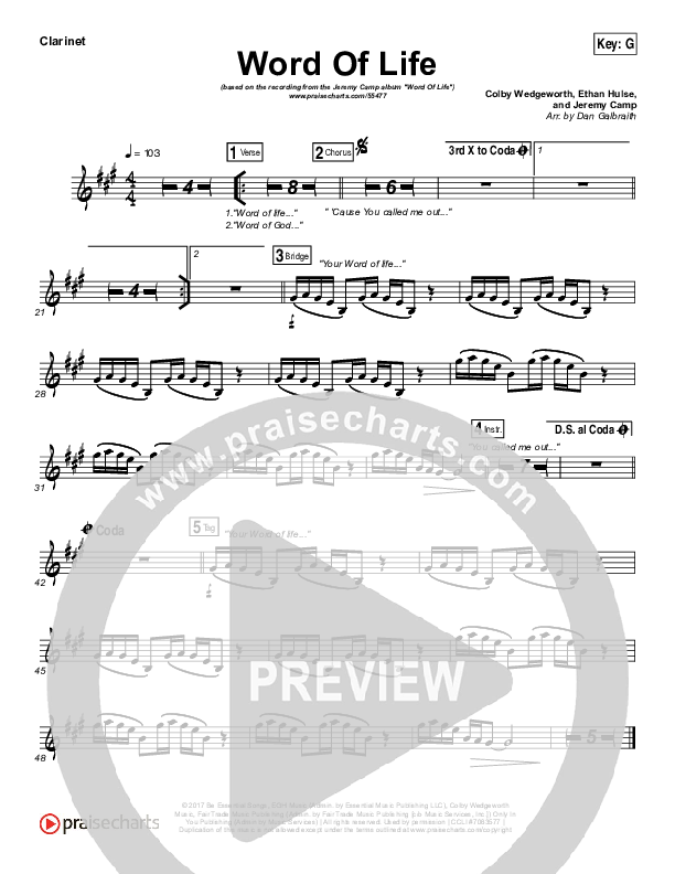 Word Of Life Clarinet (Jeremy Camp)