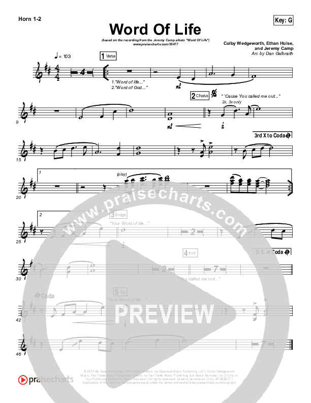 Word Of Life French Horn 1/2 (Jeremy Camp)