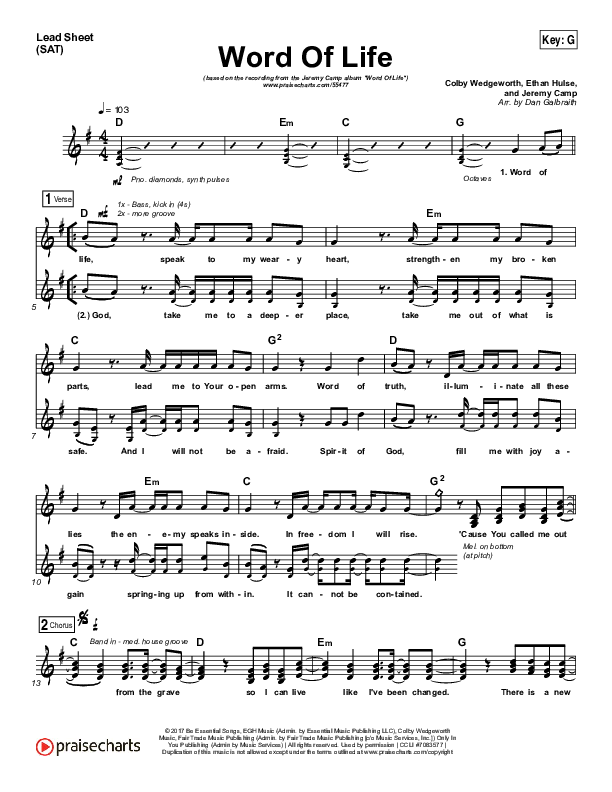 Word Of Life Lead Sheet (SAT) (Jeremy Camp)