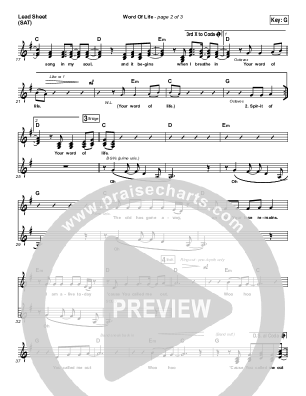 Word Of Life Lead Sheet (SAT) (Jeremy Camp)