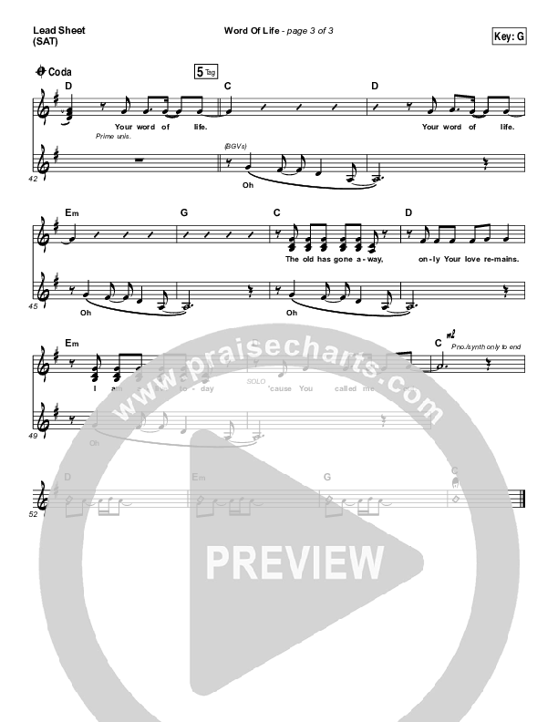 Word Of Life Lead Sheet (SAT) (Jeremy Camp)