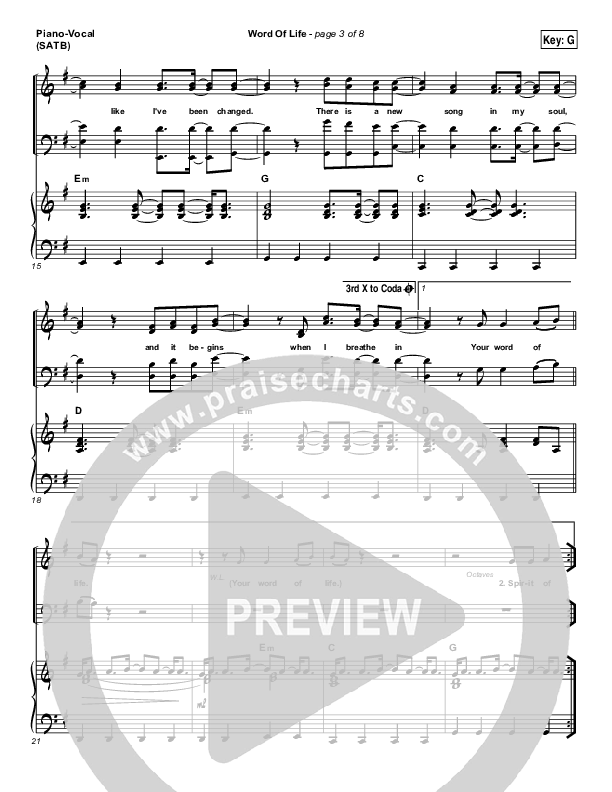 Word Of Life Piano/Vocal (SATB) (Jeremy Camp)