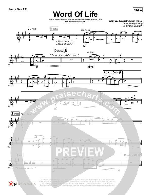 Word Of Life Tenor Sax 1/2 (Jeremy Camp)