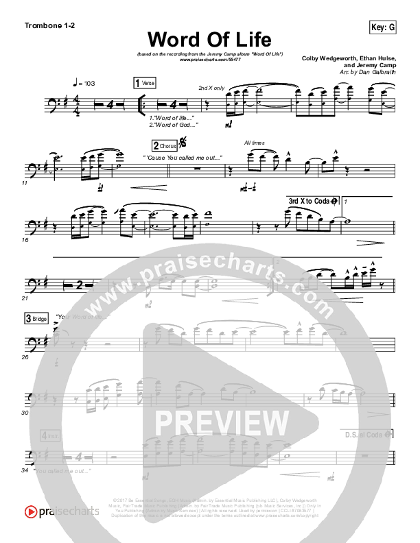 Word Of Life Trombone 1/2 (Jeremy Camp)