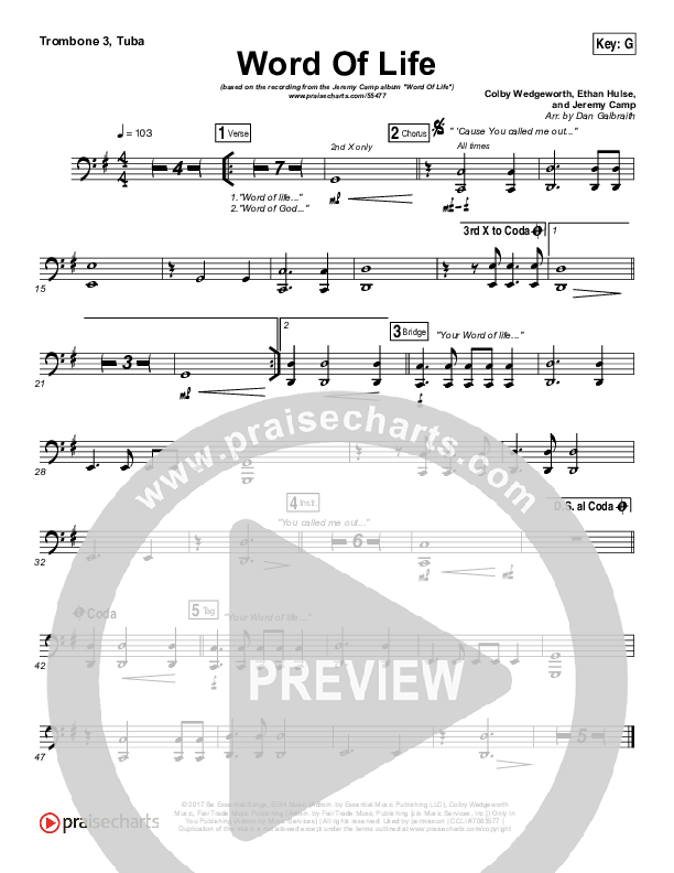 Word Of Life Trombone 3/Tuba (Jeremy Camp)