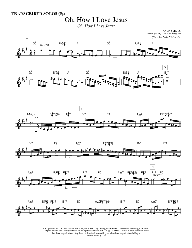 Oh How I Love Jesus Transcribed Solos (Bb) (Causeway)