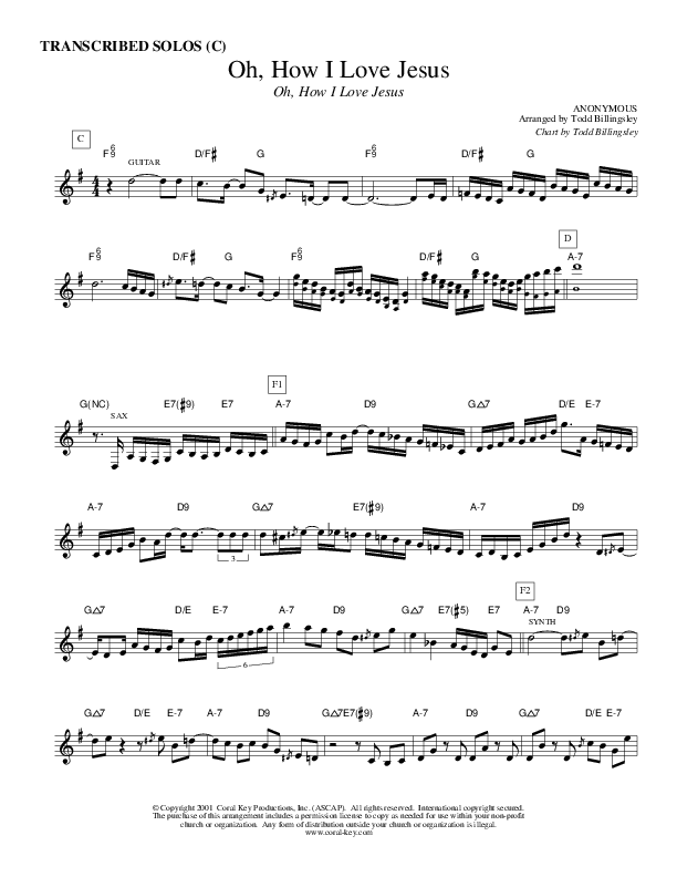 Oh How I Love Jesus Transcribed Solos (C) (Causeway)