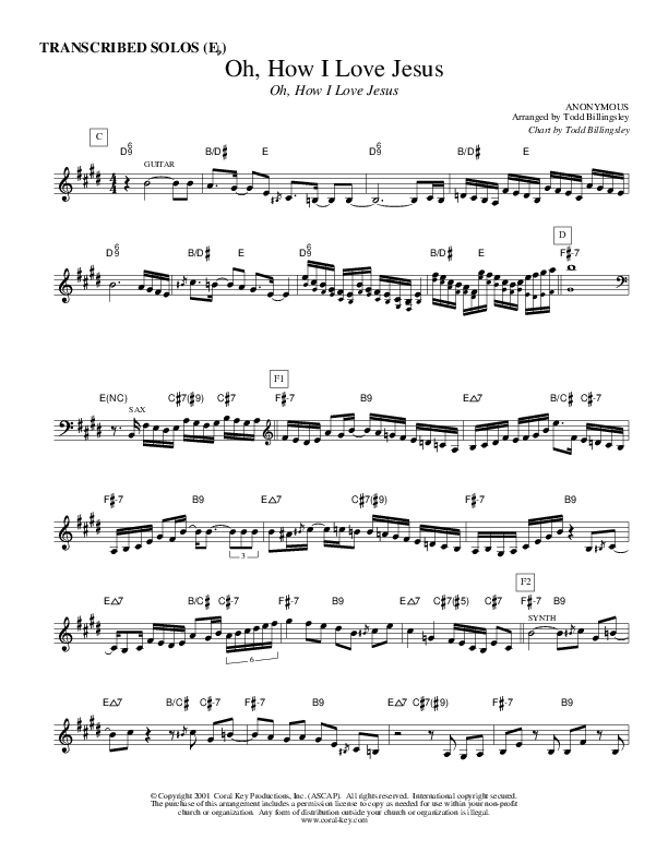 Oh How I Love Jesus Transcribed Solos (Eb) (Causeway)