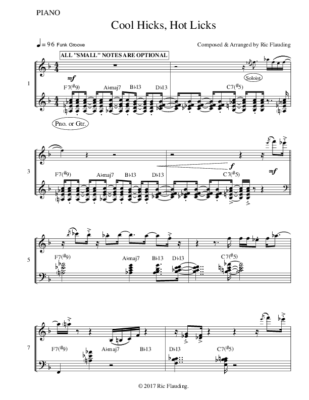Cool Hicks Hot Licks (Instrumental) Piano Sheet (Ric Flauding)