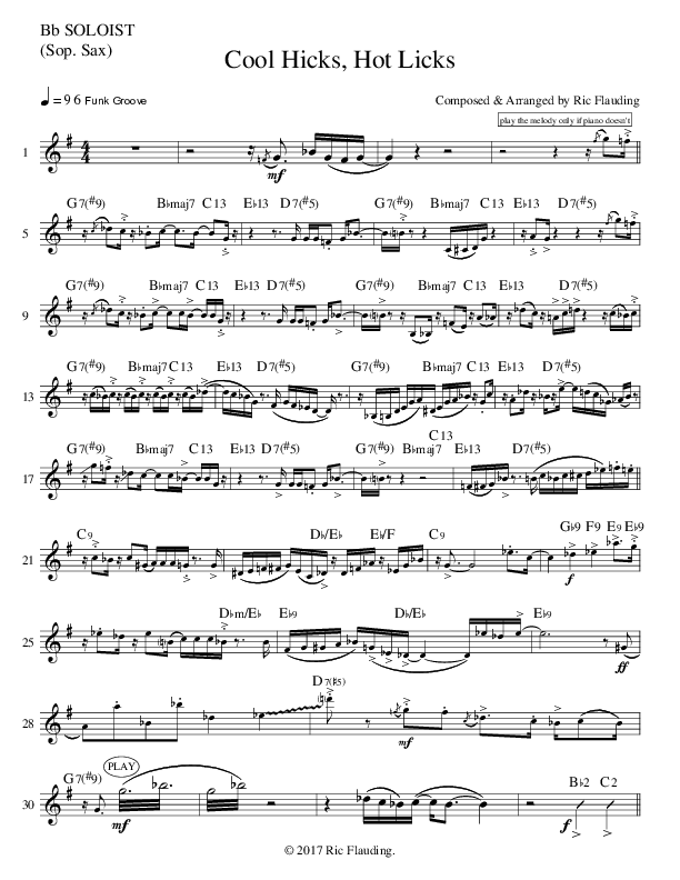 Cool Hicks Hot Licks (Instrumental) Soprano Sax (Ric Flauding)