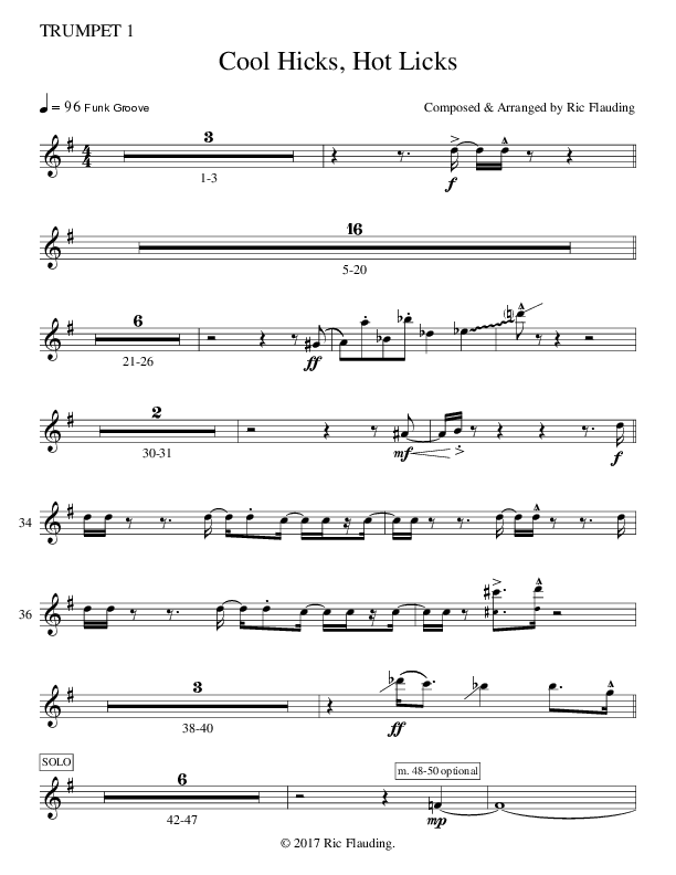 Cool Hicks Hot Licks (Instrumental) Trumpet 1 (Ric Flauding)