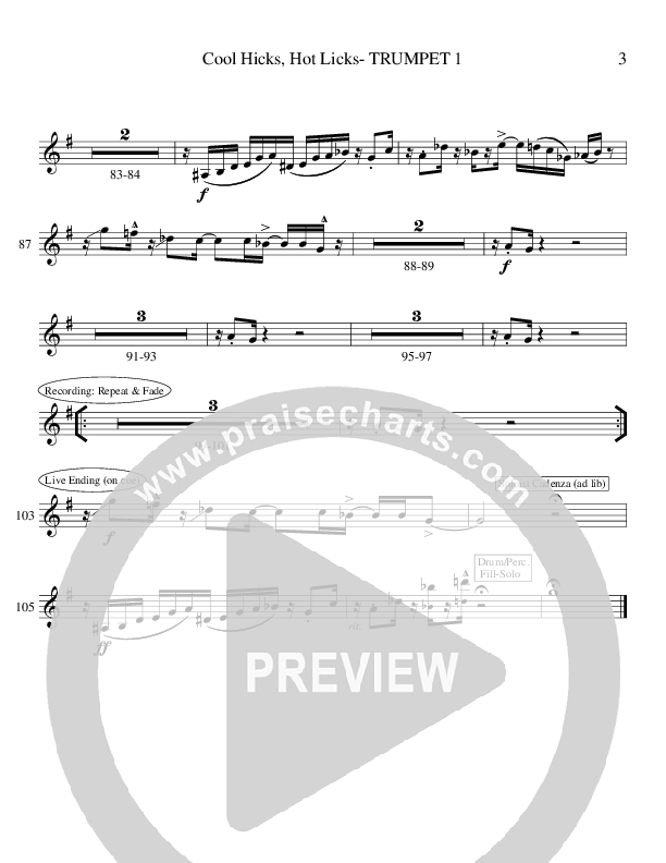 Cool Hicks Hot Licks (Instrumental) Trumpet 1 (Ric Flauding)