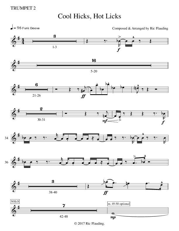 Cool Hicks Hot Licks (Instrumental) Trumpet 2 (Ric Flauding)