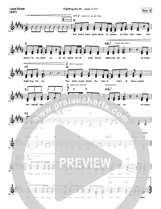 Fighting For Us Lead Sheet (We Are The Roar / Micheal Farren)