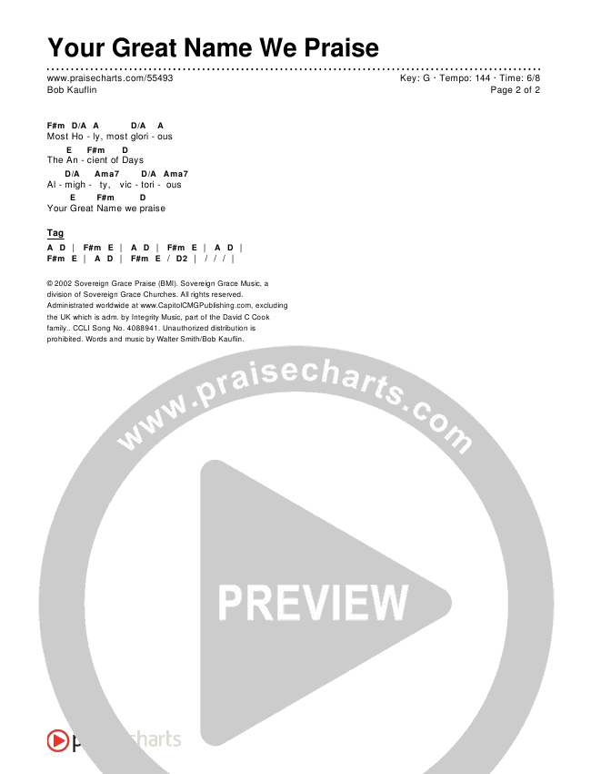 Your Great Name We Praise Chords & Lyrics (Bob Kauflin)