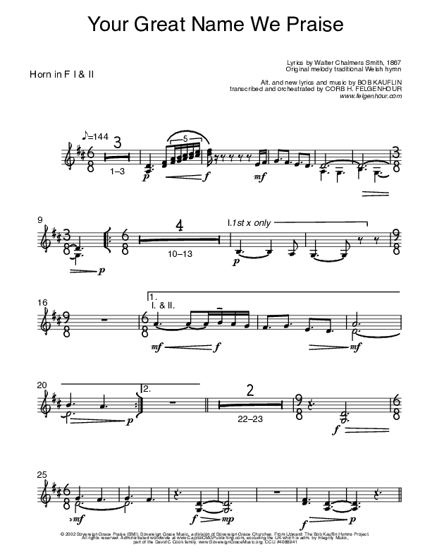 Your Great Name We Praise French Horn 1/2 (Bob Kauflin)