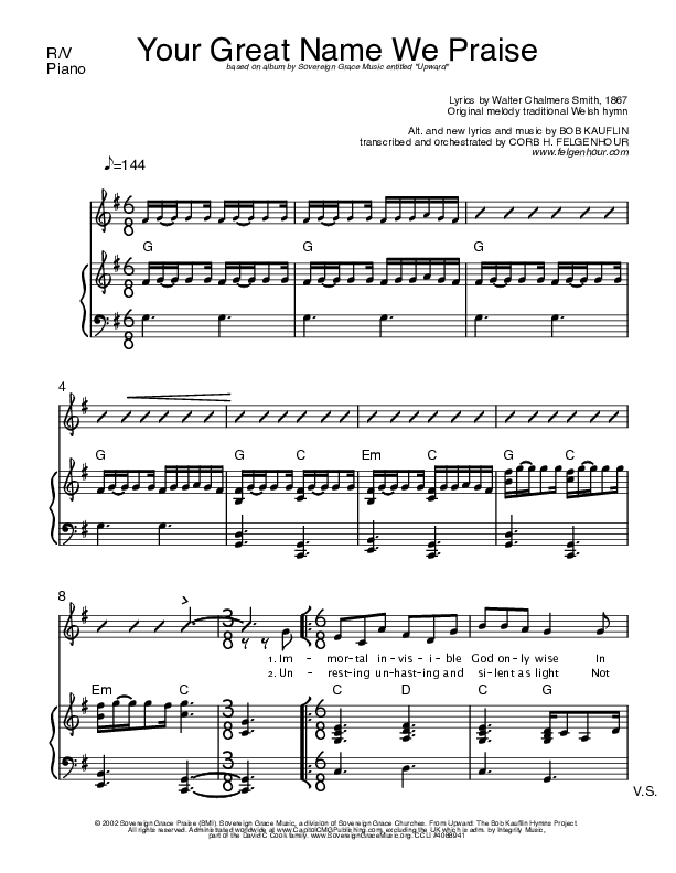 Your Great Name We Praise Piano/Rhythm (Bob Kauflin)