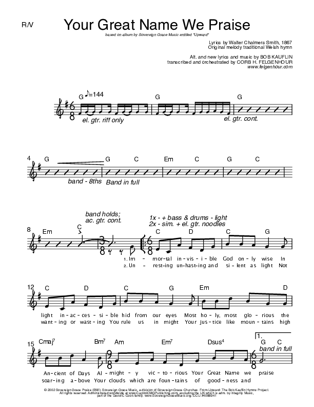 Your Great Name We Praise Rhythm/Vocal (Bob Kauflin)